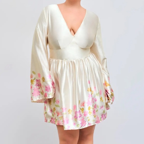 Satin Floral Knotted Ruffle Mini Dress - Picture 6 of 6